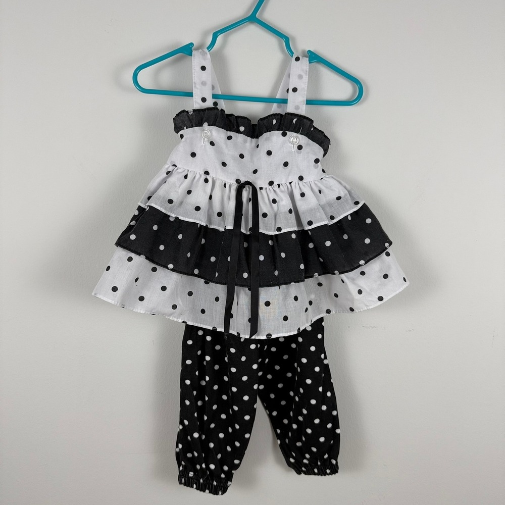 Vintage Polka Dot Ruffle‎ Tunic and Bloomer Set Black White Kids 2-Piece